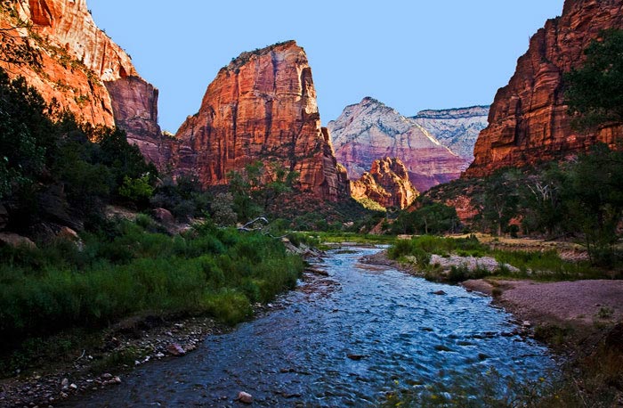 a photo of a stream wending its way through Angels Landing in Zion National Park